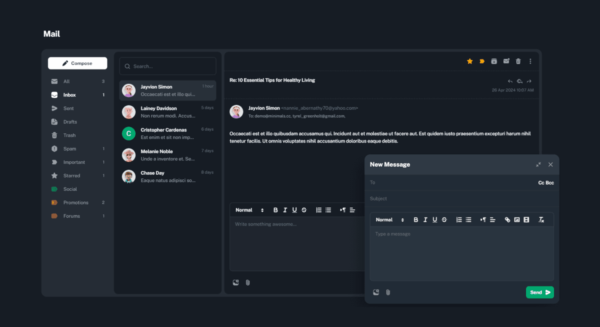 Dark mailing interface